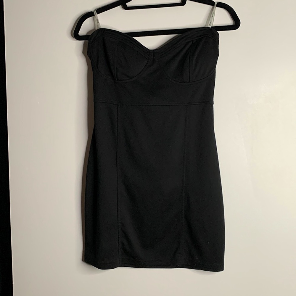Guess Little Black Strapless Dress L Zipper Back Crossed Detail Mini Dress